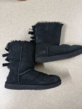 Ugg Women’s Black Suede Winter Boots with Shearling Trim